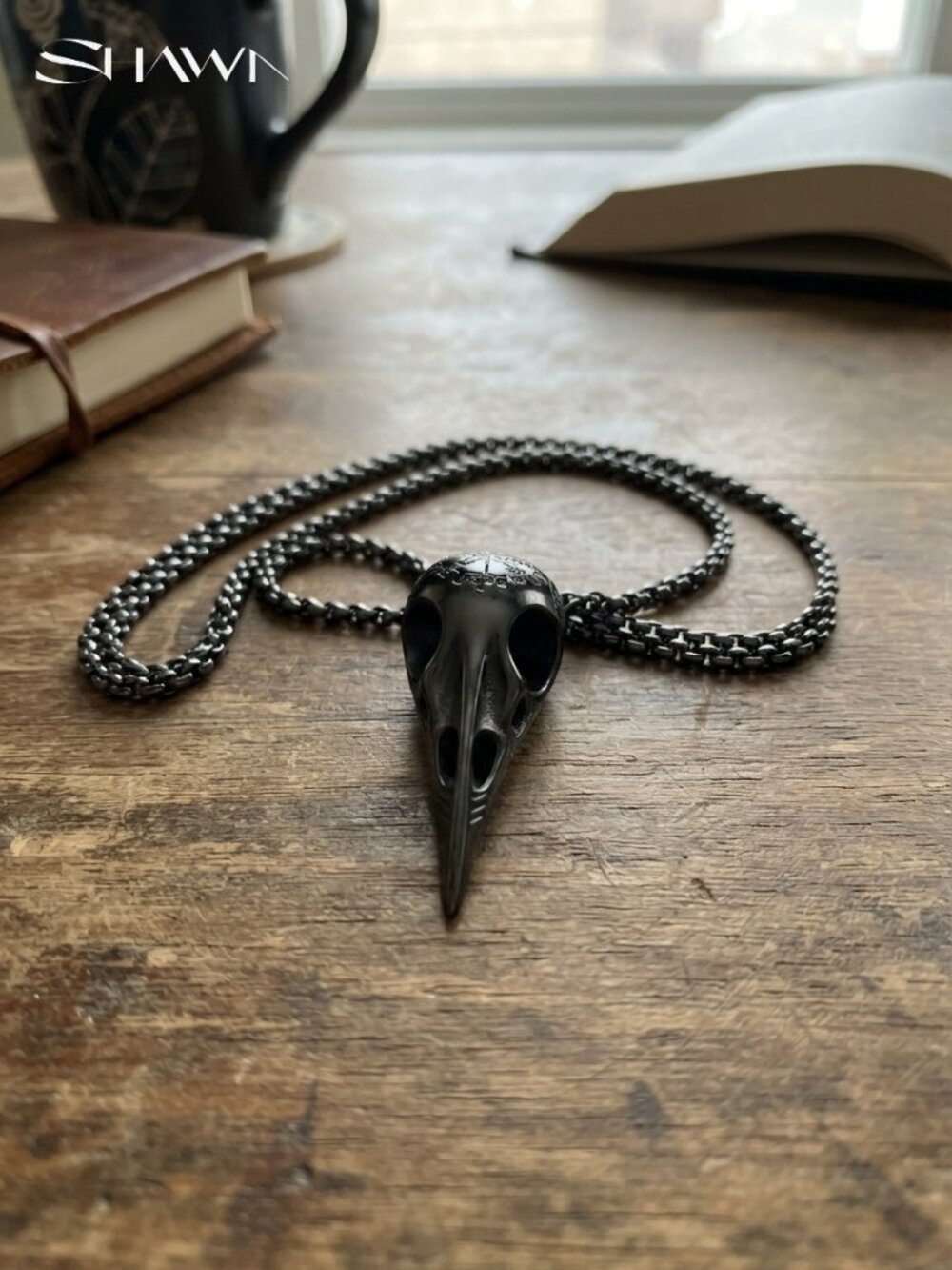 Mens Viking Raven Skull Pendant Necklace